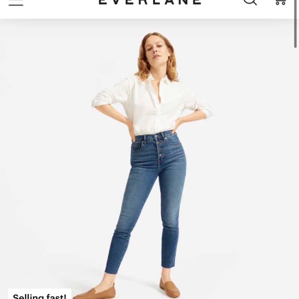 EVERLANE high rise, button fly ankle skinny jeans
